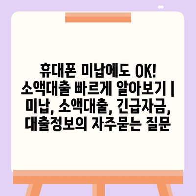 휴대폰 미납에도 OK! 소액대출 빠르게 알아보기 | 미납, 소액대출, 긴급자금, 대출정보