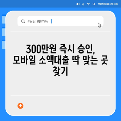 모바일 소액대출 300만원, 즉시 승인 가능한 곳! | 쉬운 신청, 빠른 입금, 저렴한 금리 비교