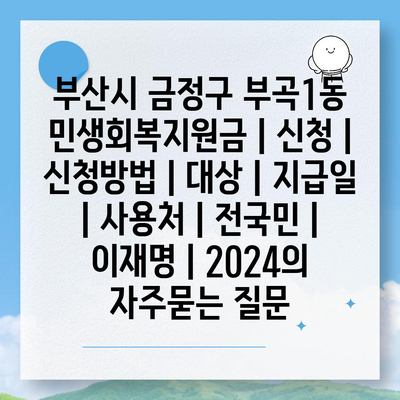 부산시 금정구 부곡1동 민생회복지원금 | 신청 | 신청방법 | 대상 | 지급일 | 사용처 | 전국민 | 이재명 | 2024