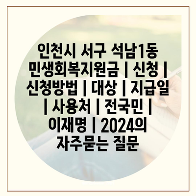 인천시 서구 석남1동 민생회복지원금 | 신청 | 신청방법 | 대상 | 지급일 | 사용처 | 전국민 | 이재명 | 2024