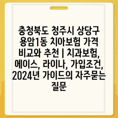 충청북도 청주시 상당구 용암1동 치아보험 가격 비교와 추천 | 치과보험, 에이스, 라이나, 가입조건, 2024년 가이드