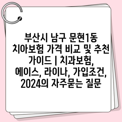 부산시 남구 문현1동 치아보험 가격 비교 및 추천 가이드 | 치과보험, 에이스, 라이나, 가입조건, 2024