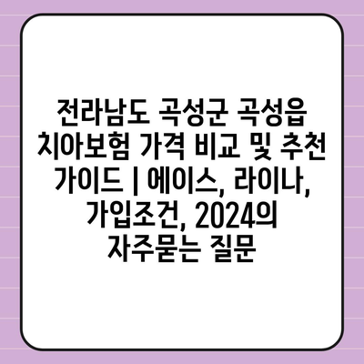 전라남도 곡성군 곡성읍 치아보험 가격 비교 및 추천 가이드 | 에이스, 라이나, 가입조건, 2024