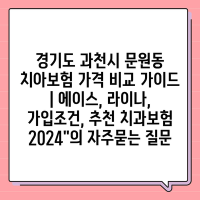 경기도 과천시 문원동 치아보험 가격 비교 가이드 | 에이스, 라이나, 가입조건, 추천 치과보험 2024"