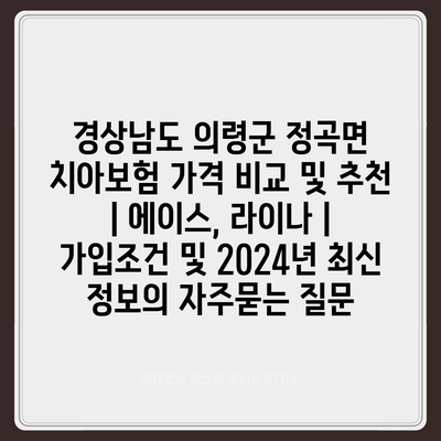 경상남도 의령군 정곡면 치아보험 가격 비교 및 추천 | 에이스, 라이나 | 가입조건 및 2024년 최신 정보