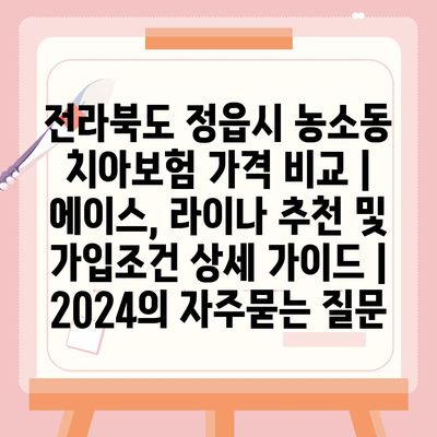 전라북도 정읍시 농소동 치아보험 가격 비교 | 에이스, 라이나 추천 및 가입조건 상세 가이드 | 2024