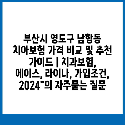 부산시 영도구 남항동 치아보험 가격 비교 및 추천 가이드 | 치과보험, 에이스, 라이나, 가입조건, 2024"