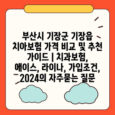 부산시 기장군 기장읍 치아보험 가격 비교 및 추천 가이드 | 치과보험, 에이스, 라이나, 가입조건, 2024