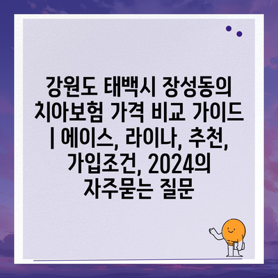 강원도 태백시 장성동의 치아보험 가격 비교 가이드 | 에이스, 라이나, 추천, 가입조건, 2024