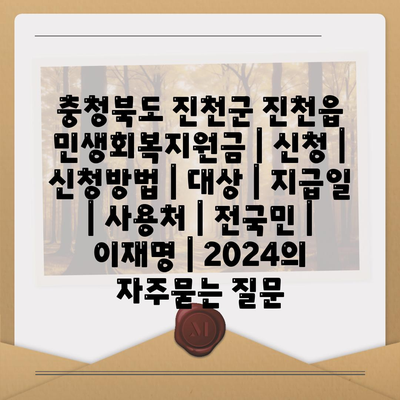 충청북도 진천군 진천읍 민생회복지원금 | 신청 | 신청방법 | 대상 | 지급일 | 사용처 | 전국민 | 이재명 | 2024