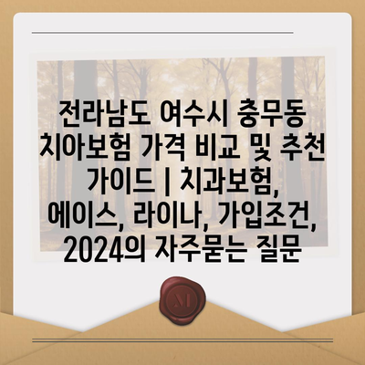 전라남도 여수시 충무동 치아보험 가격 비교 및 추천 가이드 | 치과보험, 에이스, 라이나, 가입조건, 2024