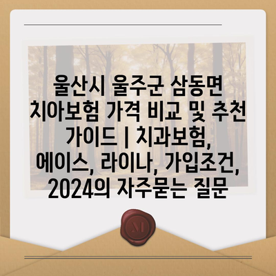 울산시 울주군 삼동면 치아보험 가격 비교 및 추천 가이드 | 치과보험, 에이스, 라이나, 가입조건, 2024