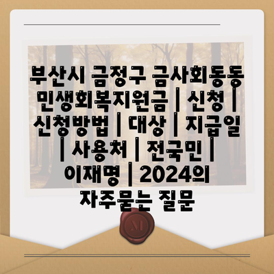 부산시 금정구 금사회동동 민생회복지원금 | 신청 | 신청방법 | 대상 | 지급일 | 사용처 | 전국민 | 이재명 | 2024