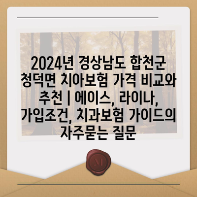 2024년 경상남도 합천군 청덕면 치아보험 가격 비교와 추천 | 에이스, 라이나, 가입조건, 치과보험 가이드