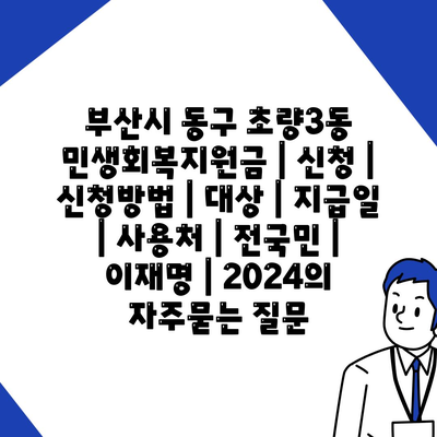 부산시 동구 초량3동 민생회복지원금 | 신청 | 신청방법 | 대상 | 지급일 | 사용처 | 전국민 | 이재명 | 2024