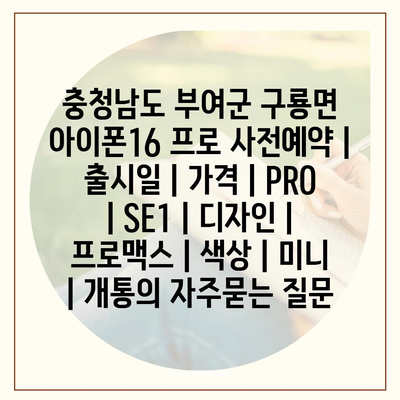 충청남도 부여군 구룡면 아이폰16 프로 사전예약 | 출시일 | 가격 | PRO | SE1 | 디자인 | 프로맥스 | 색상 | 미니 | 개통