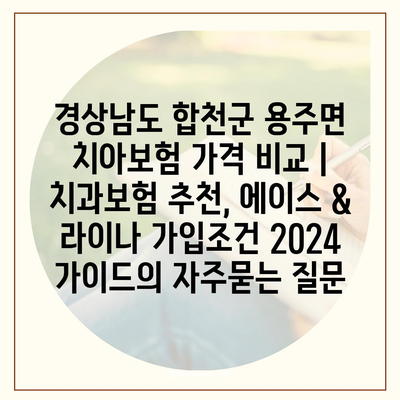 경상남도 합천군 용주면 치아보험 가격 비교 | 치과보험 추천, 에이스 & 라이나 가입조건 2024 가이드