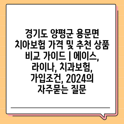 경기도 양평군 용문면 치아보험 가격 및 추천 상품 비교 가이드 | 에이스, 라이나, 치과보험, 가입조건, 2024