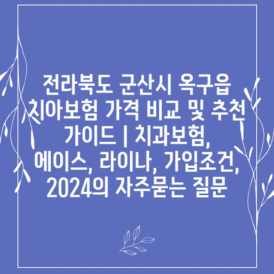 전라북도 군산시 옥구읍 치아보험 가격 비교 및 추천 가이드 | 치과보험, 에이스, 라이나, 가입조건, 2024