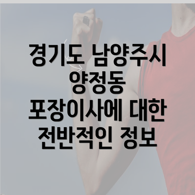 경기도 남양주시 양정동 포장이사에 대한 전반적인 정보